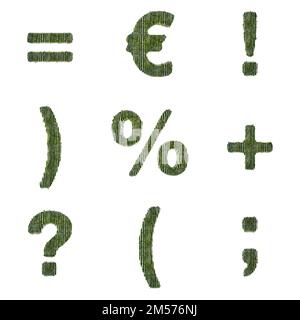 3D Set di rendering di caratteri bambù che include lettere, numeri e segni di punteggiatura isolati su sfondo bianco, incluso il tracciato incorporato in jpg per una maggiore facilità Foto Stock