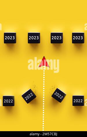 Esprimi il processo di cambio a 2023 con BLOCCO di legno Foto Stock