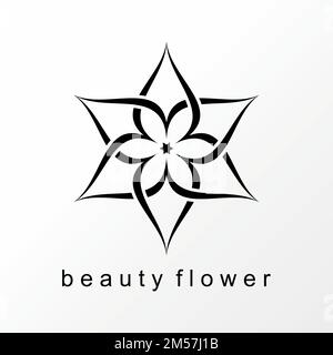 Calligrafia fiore semplice ed unica in 6 angolo immagine grafica icona logo design astratto concetto stock vettoriale. simbolo relativo al motivo o all'arte Illustrazione Vettoriale