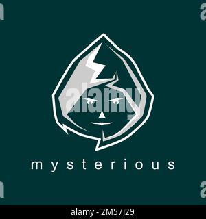 Unico volto misterioso con velo come l'hacker immagine grafica icona logo design astratto concetto vettore stock. simbolo relativo a internet o carattere. Illustrazione Vettoriale