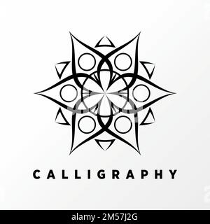 Calligrafia fiore semplice ed unica in 6 angolo immagine grafica icona logo design astratto concetto stock vettoriale. simbolo relativo al motivo o all'arte Illustrazione Vettoriale