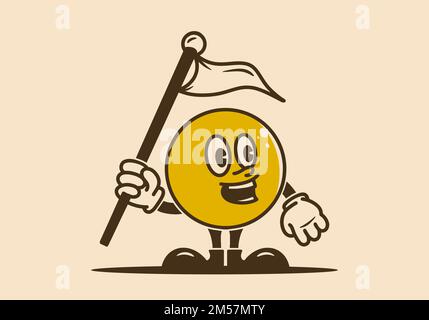 Disegno illustrativo di un emoticon sorridente che tiene una bandiera Illustrazione Vettoriale