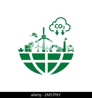 Segnale di riduzione delle emissioni di CO2 per fermare il cambiamento climatico Illustrazione Vettoriale
