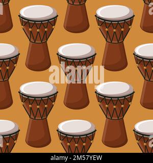 Tamburi tradizionali turchi o africani modello senza giunture. Illustrazione vettoriale stile cartone animato. Illustrazione Vettoriale