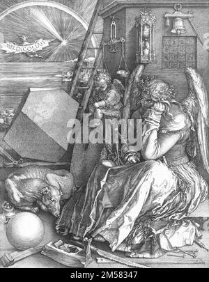 Incisione 'Melencolia i' di Albrecht Dürer (1471-1528). Incisione del 1514. Foto Stock