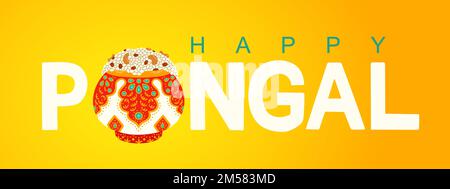 Felice Pongal festival religioso del Sud India sfondo celebrazione. Vettore Illustrazione Vettoriale