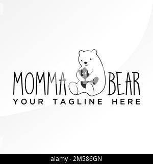 Semplice ed unico orso della madre e del bambino nell'abbracciare e trasportare l'immagine grafica icona logo disegno astratto concetto vettore stock relativo animale Illustrazione Vettoriale