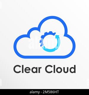 Cloud semplice ed esclusivo con ingranaggio e riciclare immagine grafica icona logo design astratto concetto stock vettoriale. simbolo dell'azienda o relativo al tempo Illustrazione Vettoriale