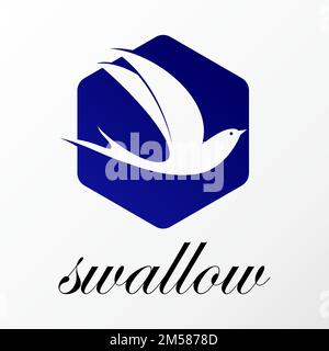 Unico e semplice volante swallow uccello su immagine esagonale icona grafica logo design astratto concetto stock vettoriale. simbolo relativo all'animale o alla libertà Illustrazione Vettoriale