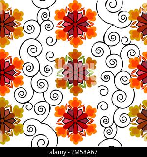 Bellissimo fiore con volute e gradiente blu pattern; illustrazione vettoriale Illustrazione Vettoriale