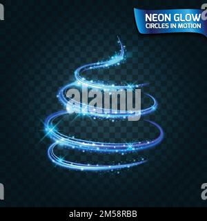 Cerchi di bagliore al neon in movimento bordi sfocati, bagliore luminoso bagliore albero magico, Natale. Gli anelli luminosi astratti rallentano la velocità dell'otturatore dell'effetto. Abst Illustrazione Vettoriale