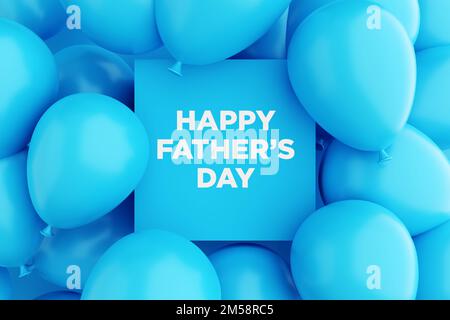 Cornice segno blu con il messaggio HAPPY FATHER's DAY circondato da palloncini blu. Celebrazione del giorno dei padri. Rendering 3D. Foto Stock
