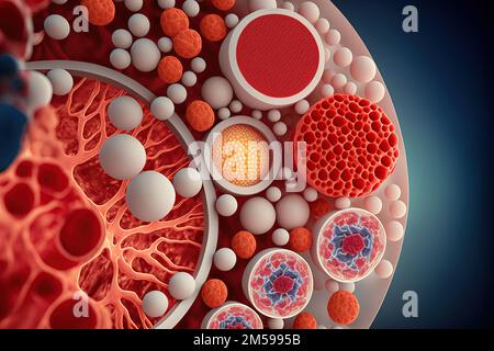 taglio di ipotetica configurazione interna di una cellula o di un microrganismo, compresa la membrana cellulare, il citoplasma, e vari organelli come Foto Stock