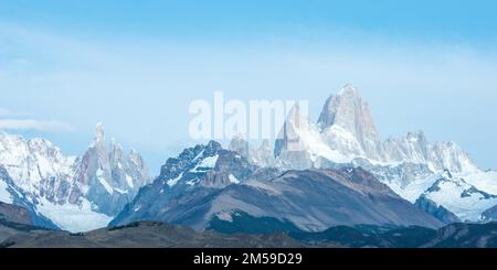 Der Cerro Torre und Fitz Roy im Los Glaciares Nationalpark a Patagonien, Argentinien. Foto Stock