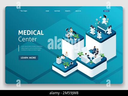 Modello Sito Web Landing page concetto isometrico di lavoro ospedaliero, reparto di maternità, lavoro con pazienti, medici e chirurghi. Facile da modificare e personalizzare Illustrazione Vettoriale