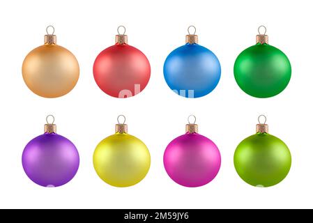 Set di colorate palle di Natale isolato su sfondo bianco Foto Stock