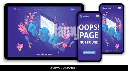 Sito Web modello Isometrica della landing page del concetto di errore 404. Design moderno della pagina web per siti web e siti web mobili. Facile da modificare e personalizzare Illustrazione Vettoriale
