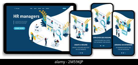 Pagina di destinazione modello di Web site concetto isometrico scelga cercare un lavoro, responsabile di risorse umane, intervista con il datore di lavoro. Facile da modificare e personalizzare, adaptiv Illustrazione Vettoriale