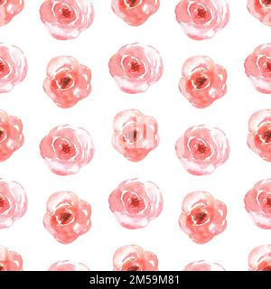 Motivo acquerello senza cuciture con delicati motivi floreali in rosso. Stampa floreale di rose disegnate a mano. Foto Stock