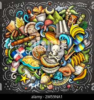 Repubblica Dominicana disegno a mano cartoon doodle illustrazione. Divertente design locale. Illustrazione Vettoriale