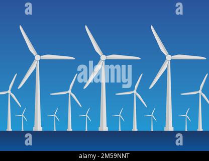 Icona della turbina eolica con design piatto e ombra. Concetto di energia rinnovabile con silhouette di mulino a vento. Illustrazione Vettoriale