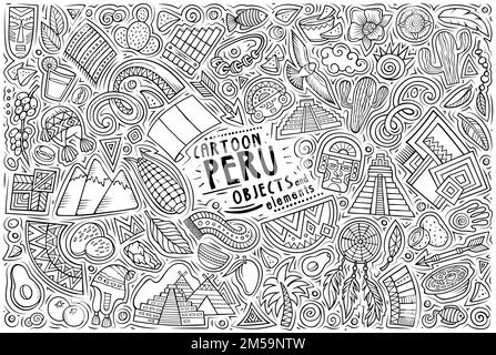 Set di simboli e oggetti tradizionali del Perù Illustrazione Vettoriale
