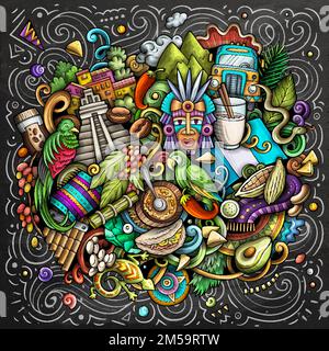 Guatemala cartone animato doodle divertente illustrazione Illustrazione Vettoriale