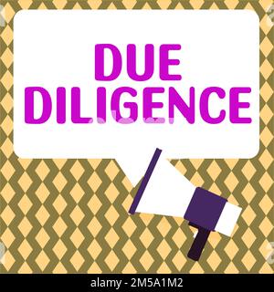 Cartello di testo che mostra due Diligence. Concetto di business evitare di danneggiare altri beni aziendali per un accordo Foto Stock