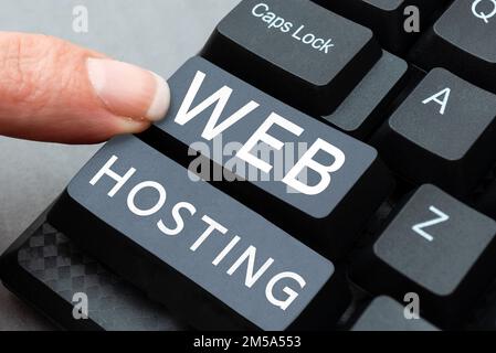 Scrittura visualizzazione testo Web Hosting. Parola scritta sull'attività di fornire spazio di archiviazione e accesso ai siti Web Foto Stock