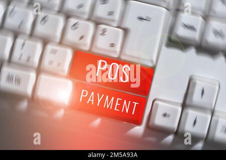 Scrittura a mano del testo pos pagamento. Il cliente di Internet Concept offre il pagamento in cambio di beni e servizi Foto Stock