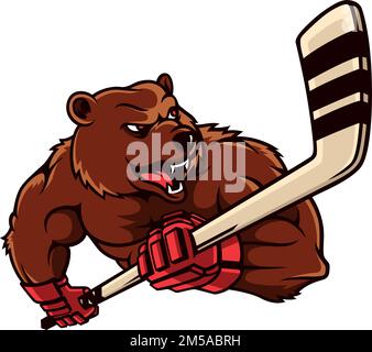 Brown Bear giocatore che tiene un bastone di Hockey Illustrazione Vettoriale