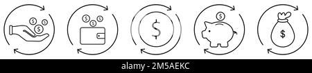 Serie di icone delle linee del flusso di cassa. Simbolo per il design del sito Web, il logo, l'app e l'interfaccia utente. Illustrazione vettoriale, EPS10 Illustrazione Vettoriale