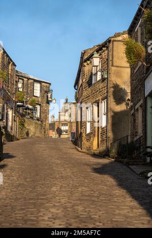 Il villaggio di Haworth nello Yorkshire. Foto Stock