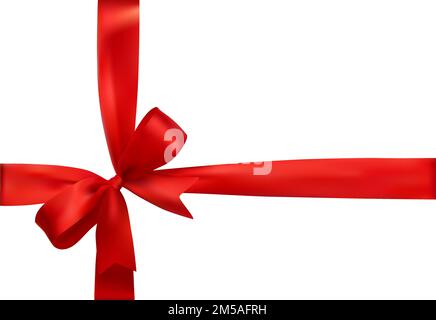 Arco rosso, nastro. Scatola regalo realistica illustrazione vettoriale Illustrazione Vettoriale