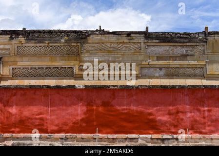 Intricato mosaico, zona archeologica di Mitla, Gruppo colonne, il Palazzo, Stato di Oaxaca, Messico Foto Stock