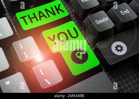 Scrittura a mano del testo Grazie. Concetto del Internet che riproduce su qualcosa di buono o saluti con modo soddisfatto Foto Stock