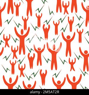 Le icone arancioni di persone con le mani alzate su sfondo bianco; illustrazione vettoriale Illustrazione Vettoriale