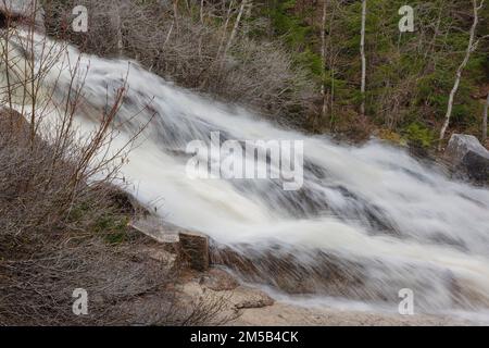 Cascate di Thoreau sulla diramazione nord del fiume Pemigewasset nella riserva naturale di Pemigewasset a Lincoln, New Hampshire, dopo forti piogge. Foto Stock