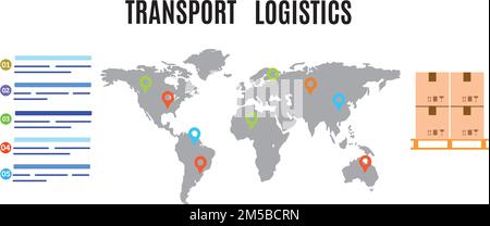 Un'illustrazione di un banner logistico e di icone isolate su uno sfondo bianco Illustrazione Vettoriale