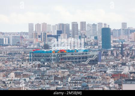 Panorama della città di Parigi . Edifici architettura del quartiere di Parigi . Sfondo grigio della città Foto Stock