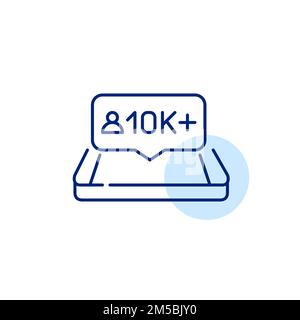 Smartphone isometrico con notifica dei nuovi follower. Icona della linea di tratto modificabile pixel Perfect Illustrazione Vettoriale