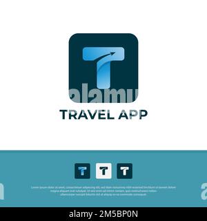 Lettera T Travel Agency logo app design Inspiration, vettore illustrazione lettera T con modello di silhouette piano Illustrazione Vettoriale