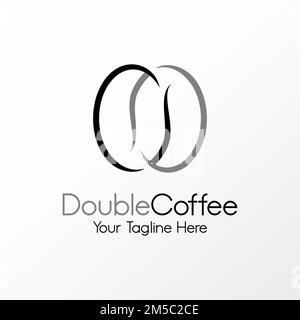 Due chicchi di caffè semplici che sinergizzano o raddoppiano il caffè con l'esclusiva linea art grafica logo design astratto concetto di stock vettoriale relativi a caffè bevanda Illustrazione Vettoriale