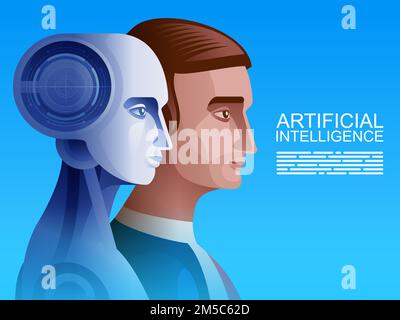 Intelligenza artificiale. Umano vs Robot. Le future macchine cibernetiche. Look innovativo. Illustrazione vettoriale. Illustrazione Vettoriale