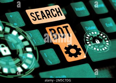 Didascalia di testo che presenta Search Bot. Business Concept programma che esegue attività automatizzate su Internet o in rete Foto Stock