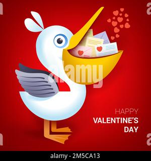 Illustrazione del giorno di San Valentino. Buste Pelican con segno cardiaco. Vettore. Illustrazione Vettoriale