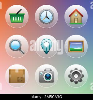 Icone per applicazioni mobili o Web. EPS 10. Illustrazione Vettoriale