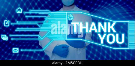 Scrittura a mano del testo Grazie. Concetto del Internet che riproduce su qualcosa di buono o saluti con modo soddisfatto Foto Stock