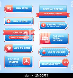 Set di pulsanti luminosi per il gioco o il web design. Vettore Illustrazione Vettoriale