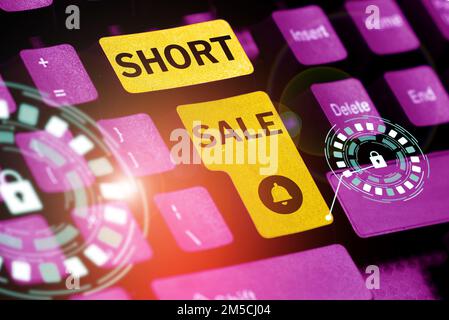 Cartello con la scritta Short sale. Parola per casa che è offerto ad un prezzo che è inferiore all'importo dovuto Foto Stock